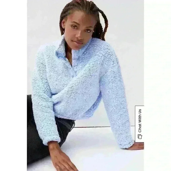 Pac Sun Sz L Simone Sherpa Henley Cropped Cozy Comfy - Picture 2 of 15